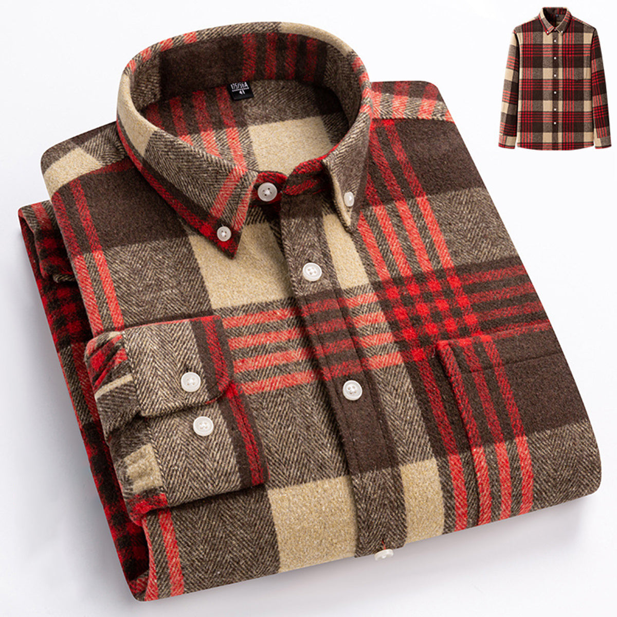 Men's Plus-Size Plaid Shirt, Fleece-Lined, Versatile Casual Fit, Cotton Long Sleeve for Young Men
