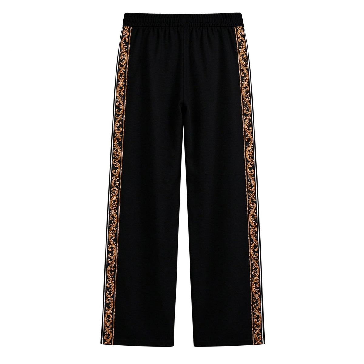 Black Gold Baroque Side Stripe Wide Leg Track Pants