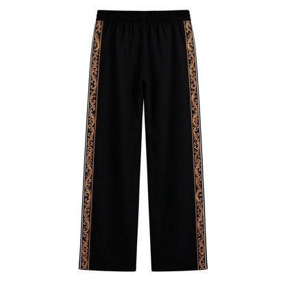 Black Gold Baroque Side Stripe Wide Leg Track Pants