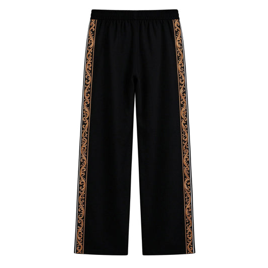 Black Gold Baroque Side Stripe Wide Leg Track Pants