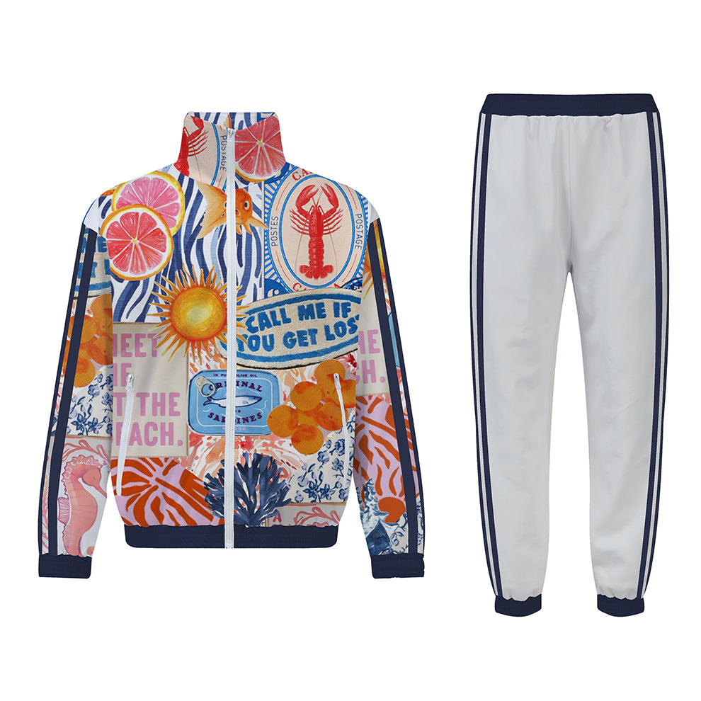 Tropical Seafood Print Elastic Waist Sports Sweatshirt Pants