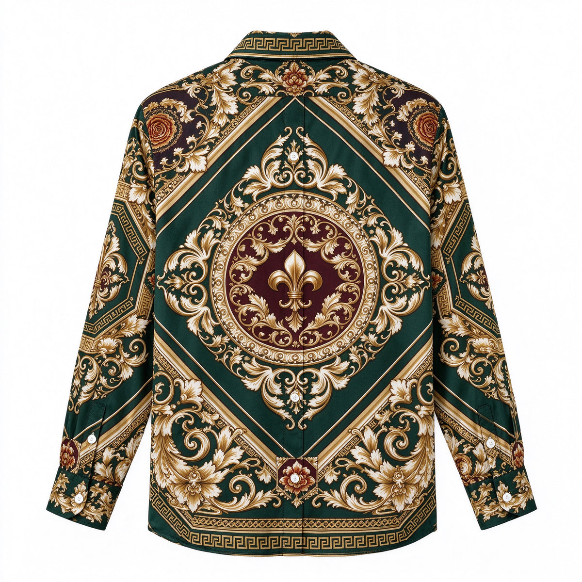 Royal Luxury Greek Key Scroll Print Vintage Camp Collar Shirt