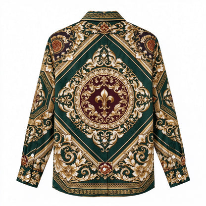 Royal Luxury Greek Key Scroll Print Vintage Camp Collar Shirt