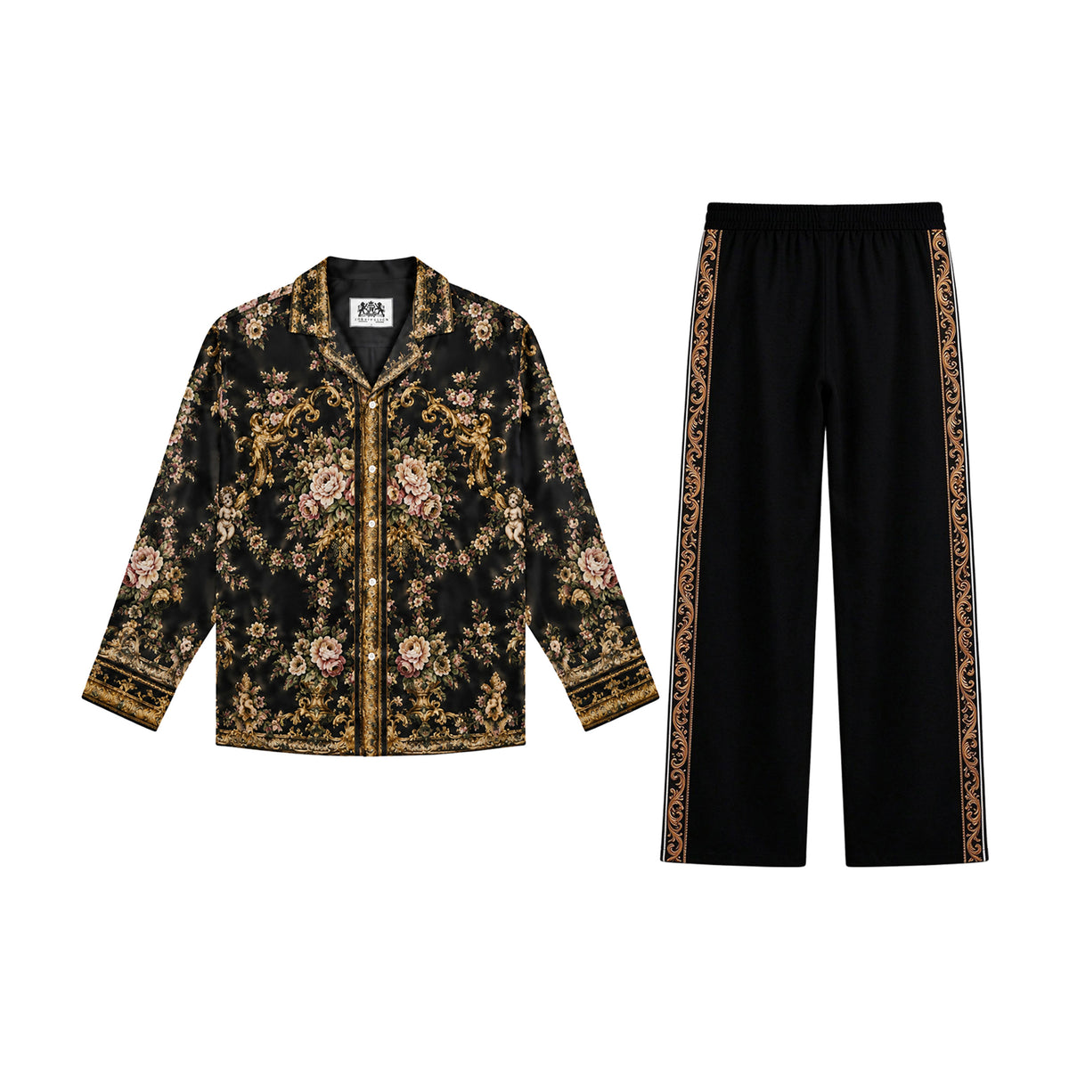 Black Gold Baroque Side Stripe Wide Leg Track Pants