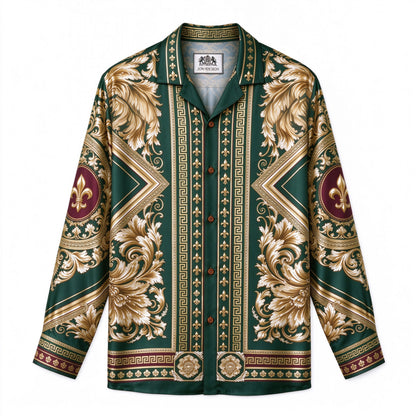 Royal Luxury Greek Key Scroll Print Vintage Camp Collar Shirt