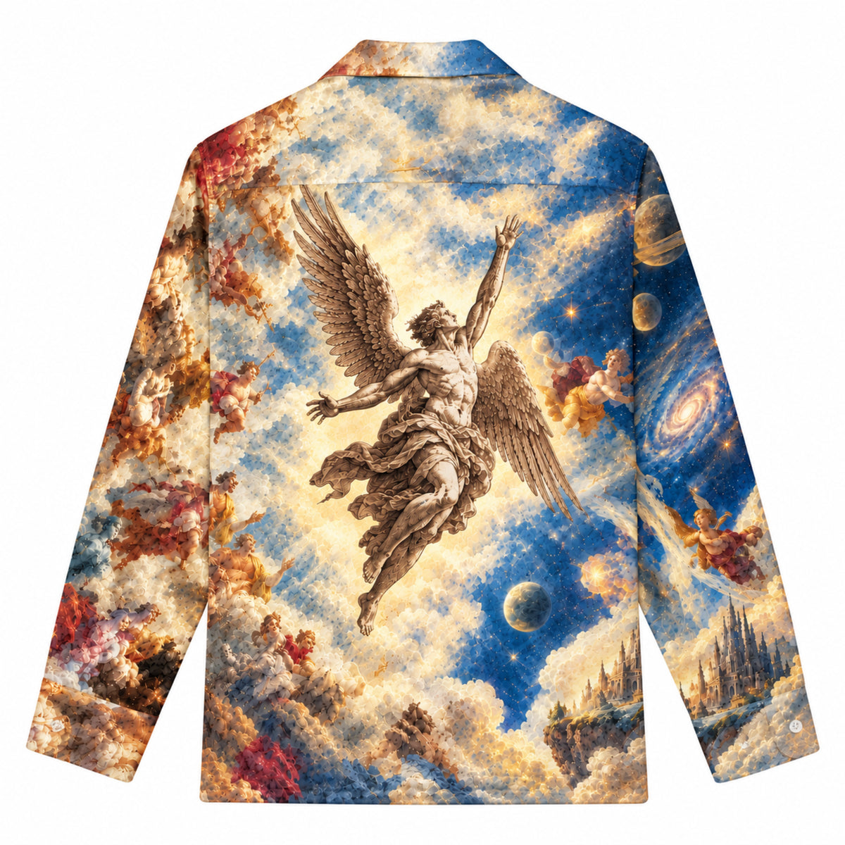 Ancient Greek Angel Print Long Sleeve Camp Collar Shirt