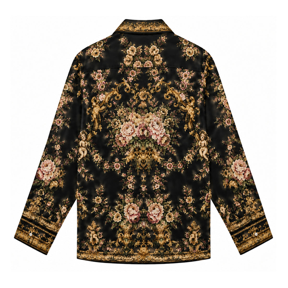 Baroque Gold Pink Rose Cherub Long Sleeve Shirt