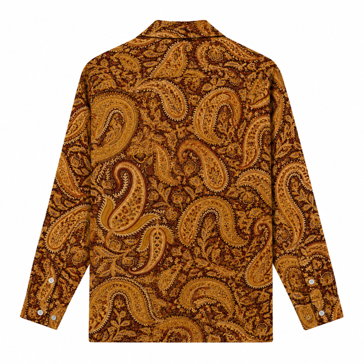 Brown  with Cashew Flower  Print Long Sleeve Camp Collar Shirt