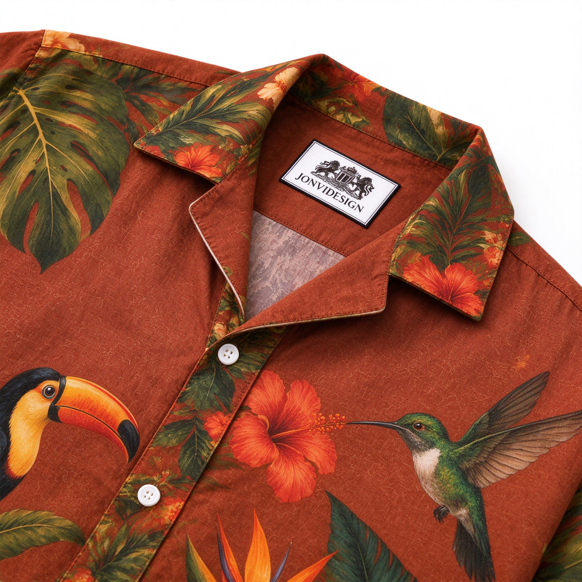 Tropical rainforest Print Long Sleeve Camp Collar Shirt
