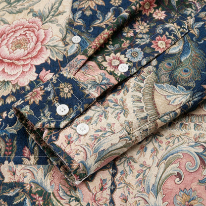 Vintage Tapestry Patchwork Peony Peacock Feather Long Sleeve Shirt