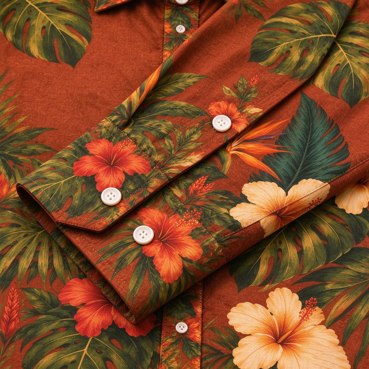 Tropical rainforest Print Long Sleeve Camp Collar Shirt
