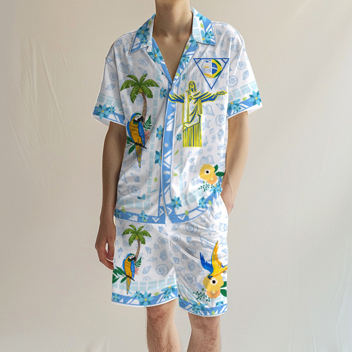 Jesus Statue Bird Beach Wear Camp Collar Casual Shirt
