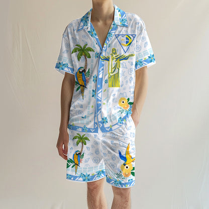 Jesus Statue Bird Beach Wear Camp Collar Casual Shirt