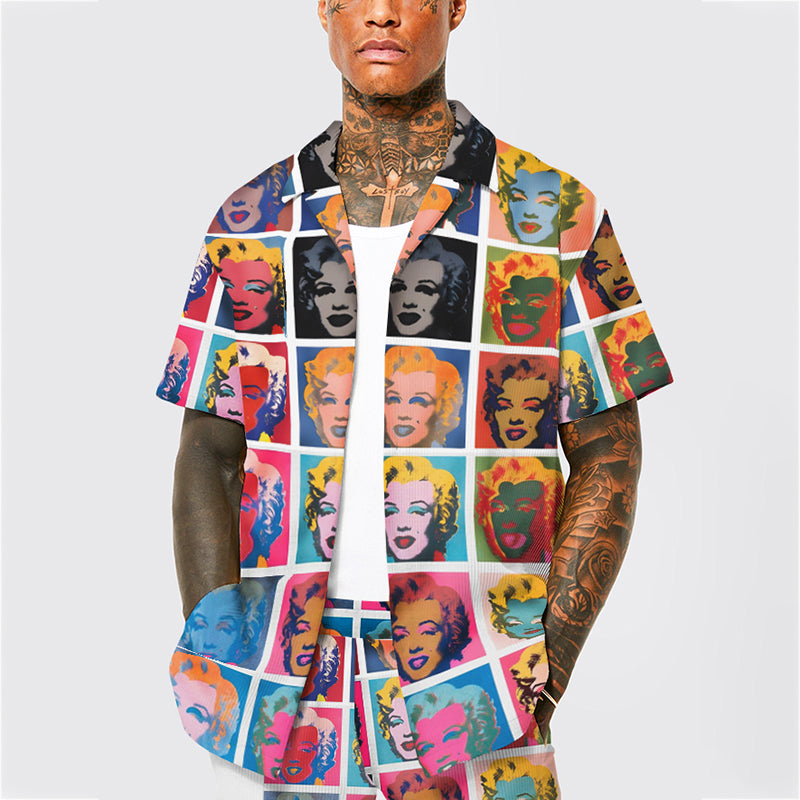 Monroe Head Pattern Camp Collar Casual Shirt