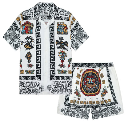 Exotic Pyramid Pattern Silk Fiber Waistband Shorts