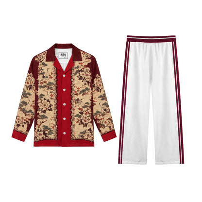 Red stripes Print Casual Trousers With Elastic Waistband