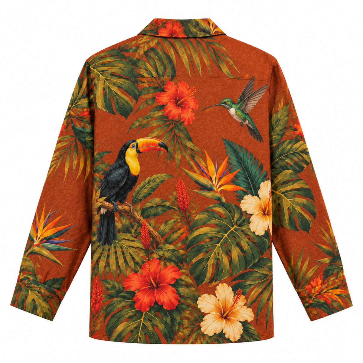 Tropical rainforest Print Long Sleeve Camp Collar Shirt