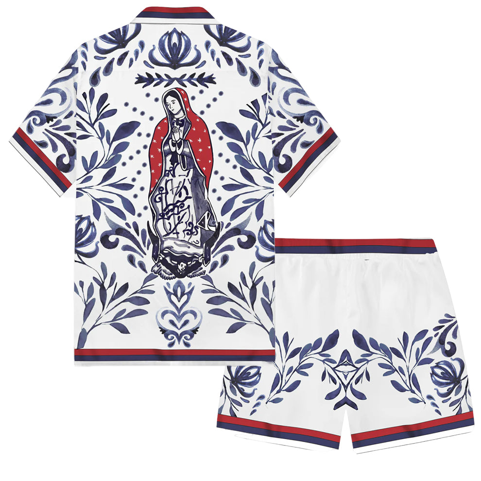Virgin Mary Print Elastic Waistband Summer Casual Shorts