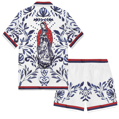 Virgin Mary Print Elastic Waistband Summer Casual Shorts