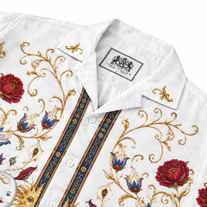 Vintage Mythological Winged Horse Floral Rococo Camp Collar Shirt