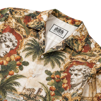 Cactus and Angel Statue  Print Long Sleeve Camp Collar Shirt