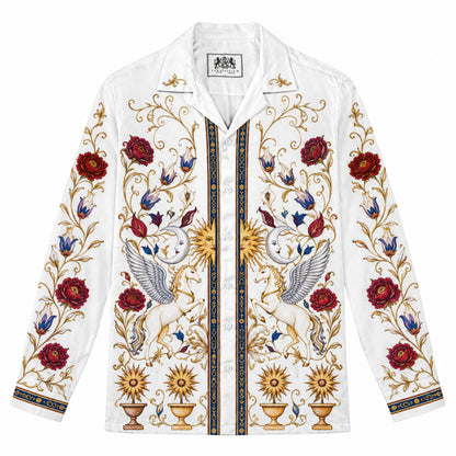 Vintage Mythological Winged Horse Floral Rococo Camp Collar Shirt