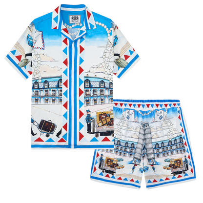 Resort Pattern Print Short Sleeve Camp Collar Shirt