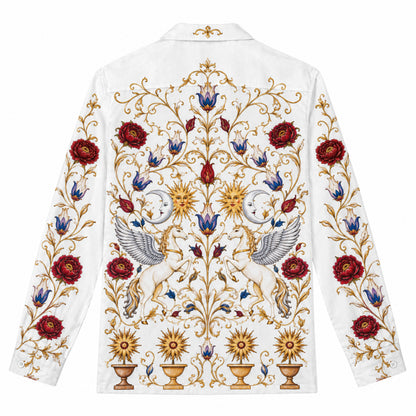 Vintage Mythological Winged Horse Floral Rococo Camp Collar Shirt