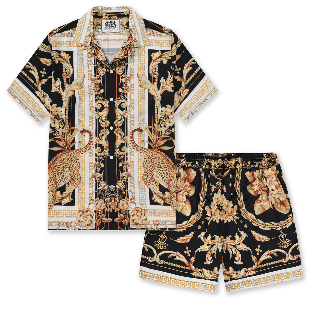 Baroque Pattern Elastic Waistband Casual Shorts Jonvidesign