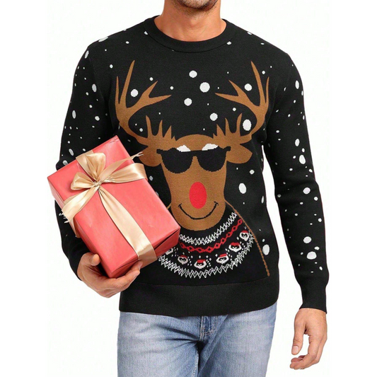 Fun Christmas Reindeer Jacquard Men's Sweater