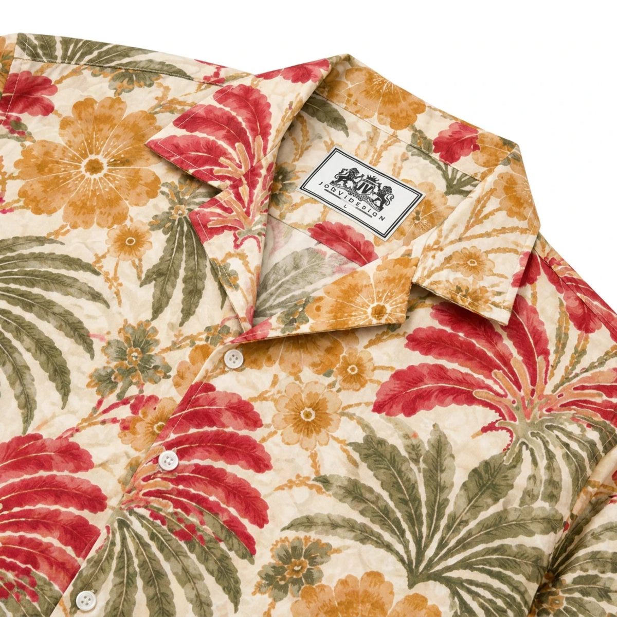 Tropical flowers and palm leaves Print Long Sleeve Camp Collar Shirt