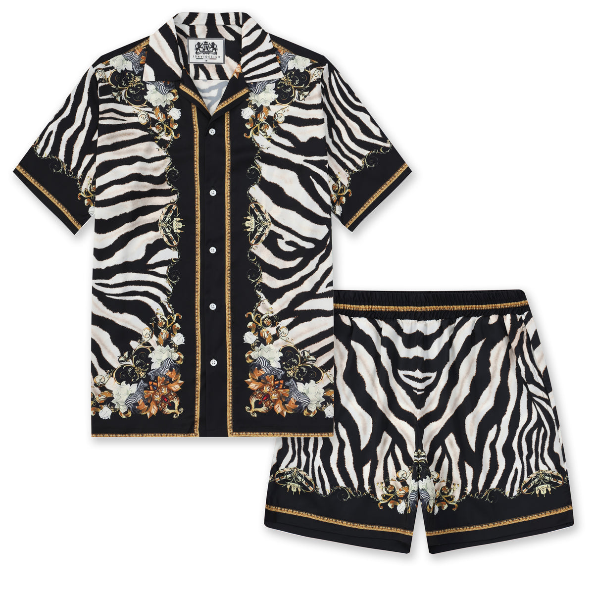 Wild Zebra Pattern Camp Collar Casual Shirt for Men Jonvidesign