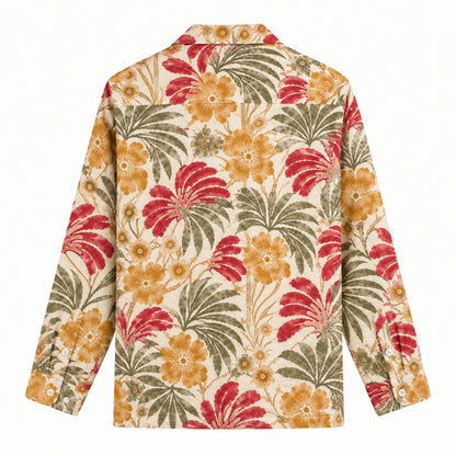 Tropical flowers and palm leaves Print Long Sleeve Camp Collar Shirt