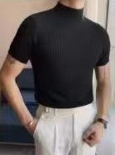 Black Ribbed Mock Neck Short Sleeve Knit Top