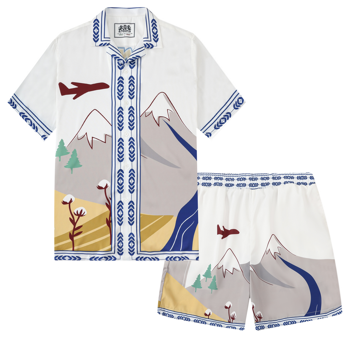Snow Mountain Wind Turbine Pattern Waistband Shorts