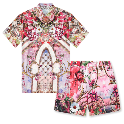 Floral Blossom Pattern Printed Waistband Shorts