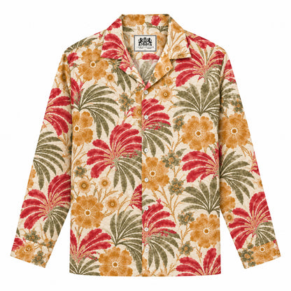 Tropical flowers and palm leaves Print Long Sleeve Camp Collar Shirt