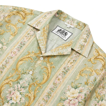Golden clover powder peony baroque Print Long Sleeve Camp Collar Shirt