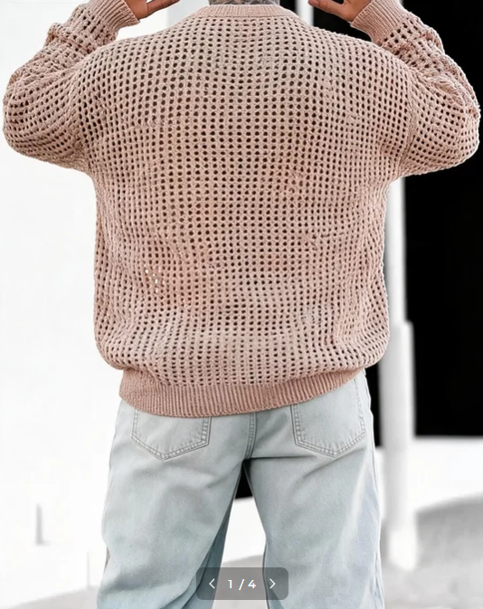 Beige Skull Hollow Out Knit Men’s Sweater