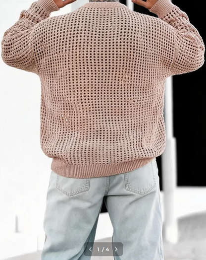 Beige Skull Hollow Out Knit Men’s Sweater