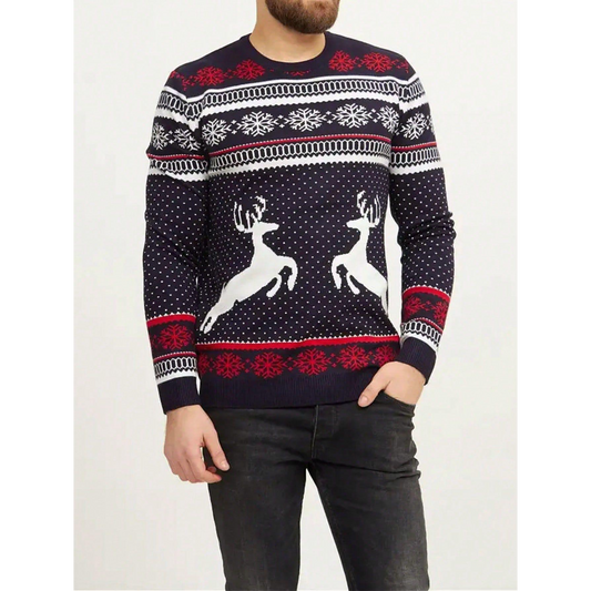 Men'S Christmas Reindeer Snowflake Crew Neck Sweater