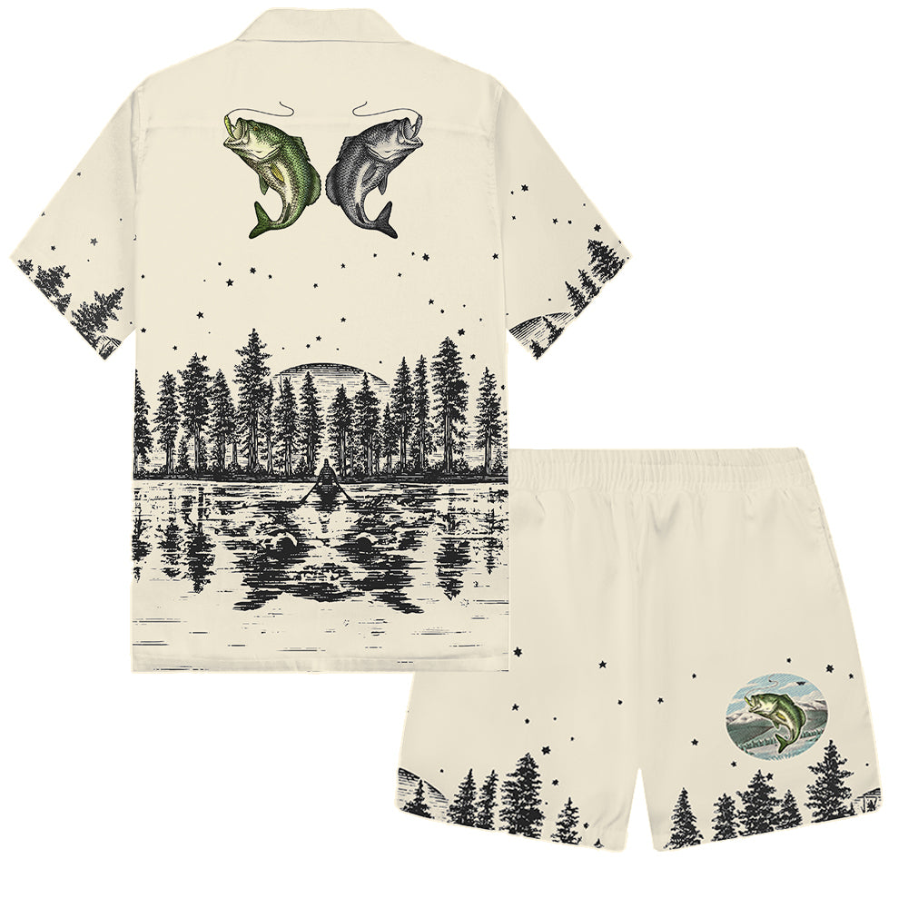 Outdoor Fishing Pattern Camp Collar Casual Shirt