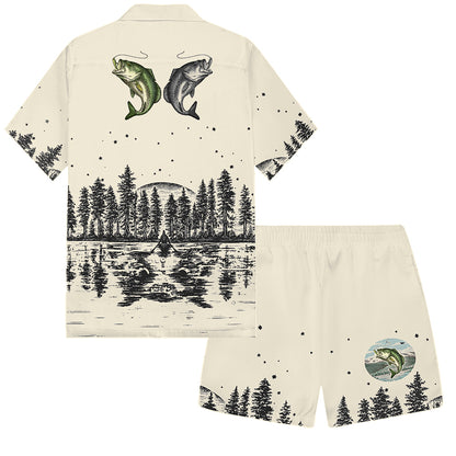 Outdoor Fishing Pattern Camp Collar Casual Shirt