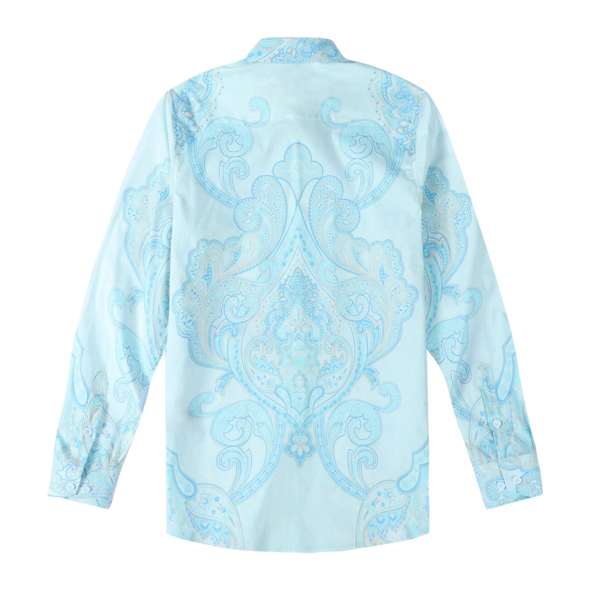 Blue Paisley Design Button Down Long Sleeve Casual Shirt Jonvidesign