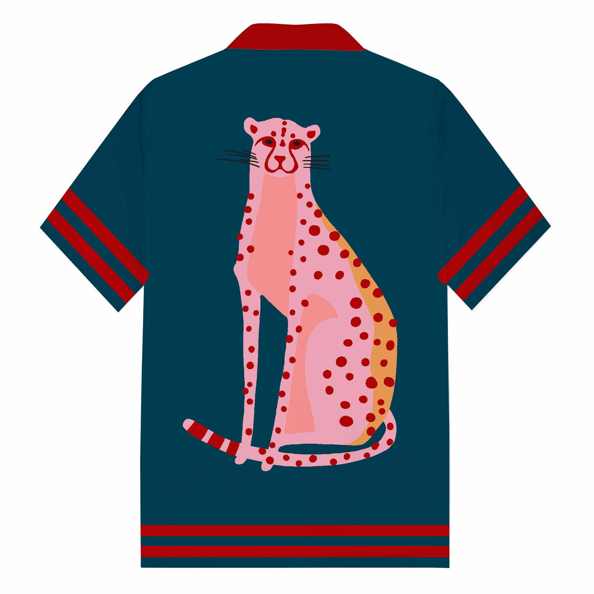 Pink Leopard Print Camp Collar Short Sleeve Shirt