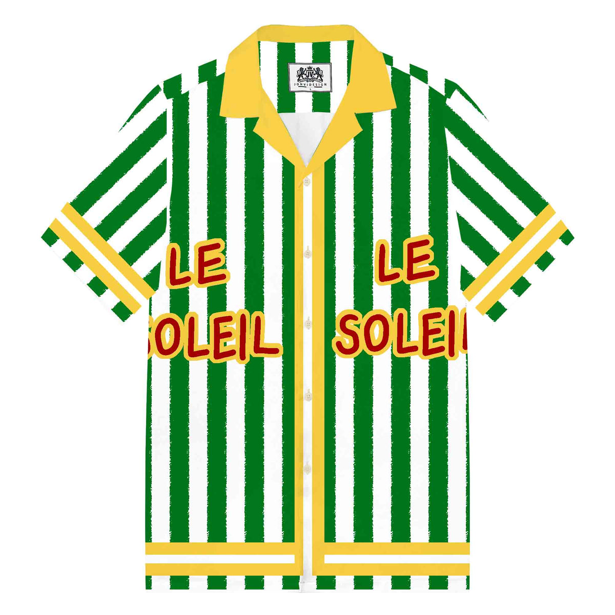 Green Vertical Stripes Camp Collar Short Sleeve Shirt
