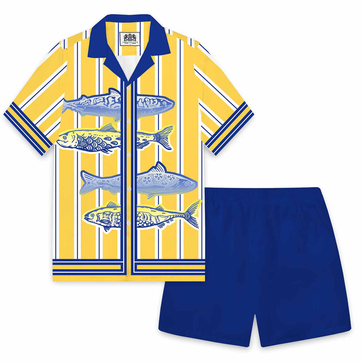 Blue Elastic Waistband Summer Casual Shorts