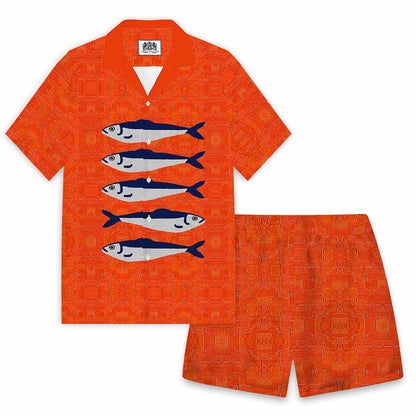 Ocean Theme Sardine Pattern Elastic Waistband Summer Casual Shorts