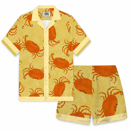 Beach Style Crab Pattern Camp Collar Short Sleeve Shirt