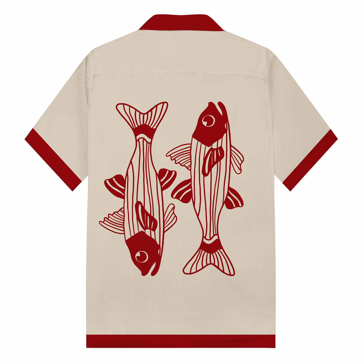 Khaki Retro Fish Pattern Camp Collar Short Sleeve Shirt
